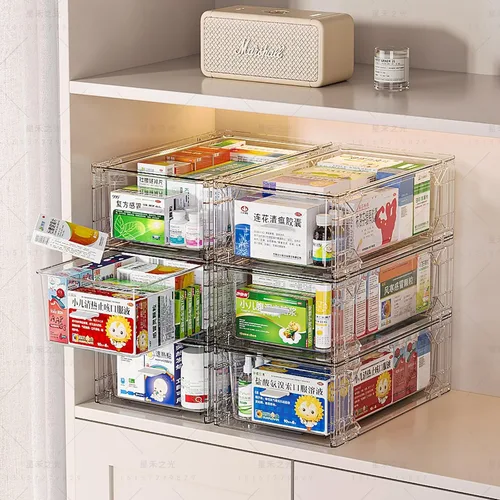 Miniatura 7 de Paquete de 2 cajas transparentes de primeros auxilios para baño, gabinete, armario, organizador de medicamentos, caja de almacenamiento