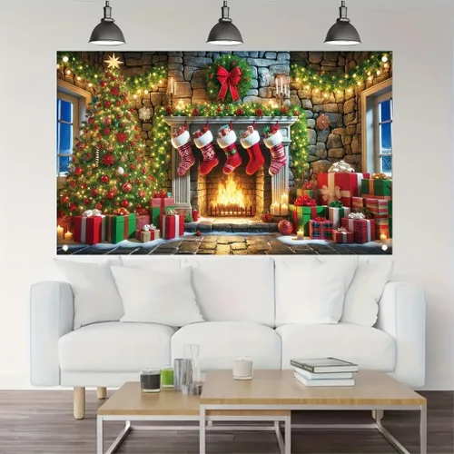 Miniatura 5 de Cartel de Feliz Navidad de 71 x 43 pulgadas, caja de regalo, adorno de árbol, decoración de fondo de fotografía para fiestas de invierno