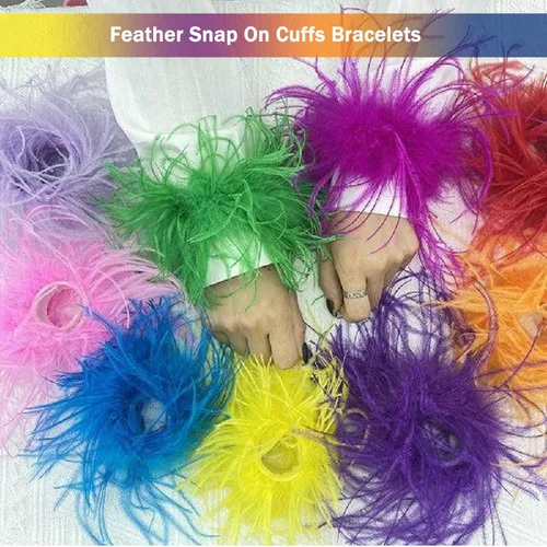 Miniatura 2 de LELEBEAR Pulseras de plumas a presión, pulsera de plumas a presión, muñeca de plumas, puños de plumas para mujer