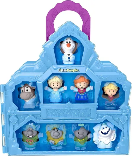 Fisher-Price Little People - Juego de juguetes para niños pequeños Disney Frozen con castillo portátil, estuche de juego con figuras para juego de