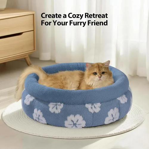 Miniatura 4 de BALANCE Camas para gatos de interior, cama redonda lavable para gatos, bonita cama para gatitos de flores en 3D con parte inferior antideslizante