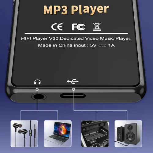 Miniatura 7 de Reproductor de MP3 para niños, reproductor MP3 Bluetooth de 80 GB, reproductor de música digital portátil HiFi Sound Formato de video completo, Negro