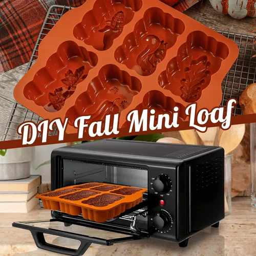 Miniatura 6 de Molde de silicona mini para pan de cosecha de otoño, molde rectangular de silicona de 6 cavidades de otoño, molde de silicona mini para pan