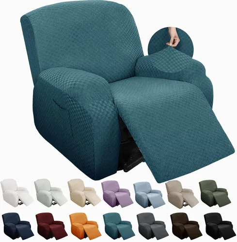 Miniatura 31 de YEMYHOM Funda elástica de 4 piezas para silla reclinable de jacquard con bolsillo lateral, antideslizante, ajustable, protector de muebles con parte