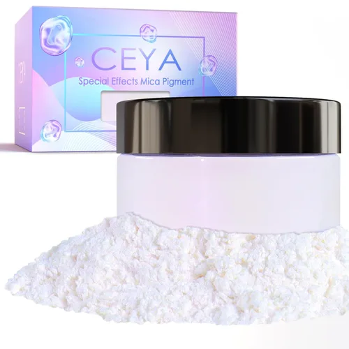 Miniatura 10 de Ceya Polvo de Mica de Interferencia, 50g/1.8oz Polvo de Uñas Cromado Blanco Hielo, Pigmento de Efecto Perlescente de Cambio de Color de Grado