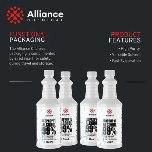 Miniatura 4 de Alcohol isopropílico 99% - Botella de 1 cuarto de galón - Alcohol concentrado de alta pureza para una limpieza eficaz - Secado rápido, IPA de origen