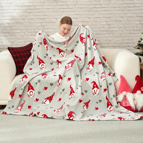Cozy Bliss Manta de Regalo de Corazón de Amor de Gnomo Ultra Suave Milkyplush™ Manta de Tiro Patrón de Gnomo Lindo Mantas de Corazón para ella Gnomo