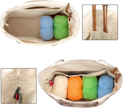 Miniatura 2 de Yarwo Bolsa de Tejer con Pequeña Bolsa con Cremallera, Bolsa de Hilo para Agujas de Tejer, Madejas de Hilo y Suministros de Tejer Para Llevar, Árbol