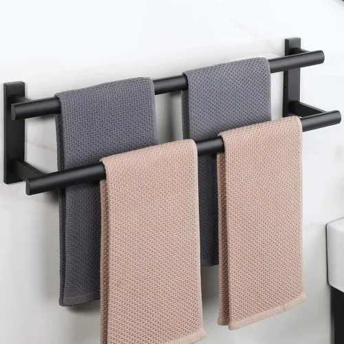 SAYAYO - Toallero doble para baño, 24 pulgadas de barra de toalla negra mate para baño, soporte de toalla montado en la pared, acero inoxidable