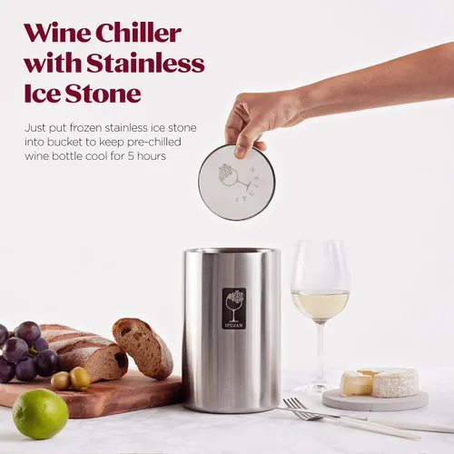 Miniatura 2 de Cubo enfriador de vino con piedra de hielo inoxidable, cubo de champán para botella individual de 25.4 fl oz de frío hasta 5 horas, cubo enfriador