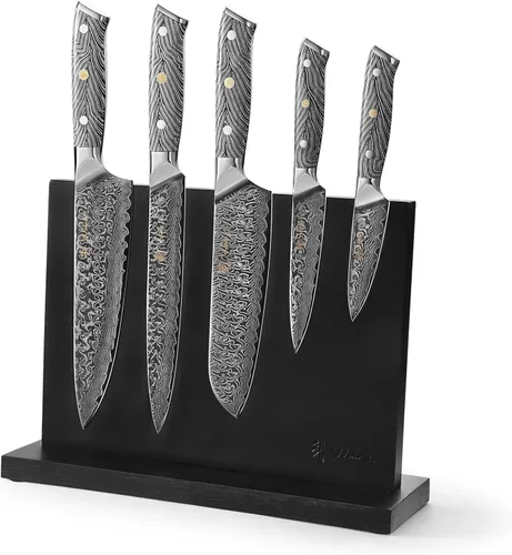 Miniatura 10 de Wakoli Juego de cuchillos de chef de Damasco con bloque magnético – Juego de bloque de cuchillos de cocina profesional de 5 piezas, cuchillas