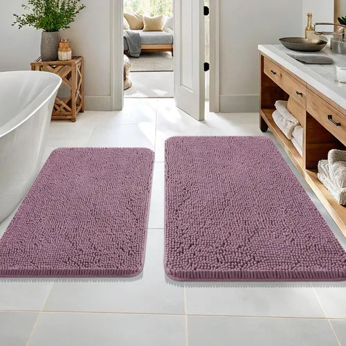 Miniatura 154 de OLANLY Juego de alfombras de baño de 2 piezas, alfombras de baño de chenilla suave y absorbente y alfombra de contorno en forma de U para inodoro