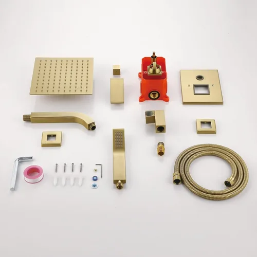Miniatura 7 de JOYWELL - Grifo de ducha dorado cepillado, cabezal de ducha de 8 pulgadas Accesorios de ducha de equilibrio de presión de 2 funciones,Pulverizador