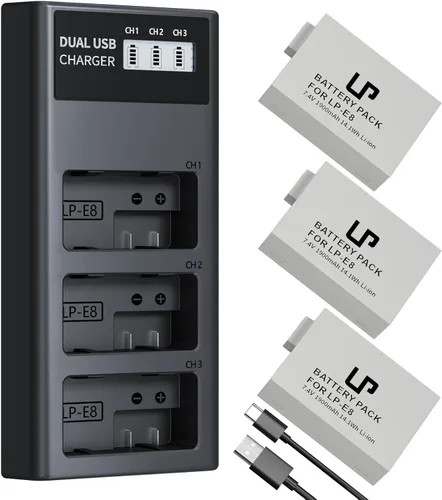 Miniatura 9 de LP Batería de repuesto E8, paquete de 2 baterías E8 de 1900 mAh para cámara digital Canon EOS Rebel T2i, T3i, T4i, T5i, EOS 550D, EOS 600D, EOS
