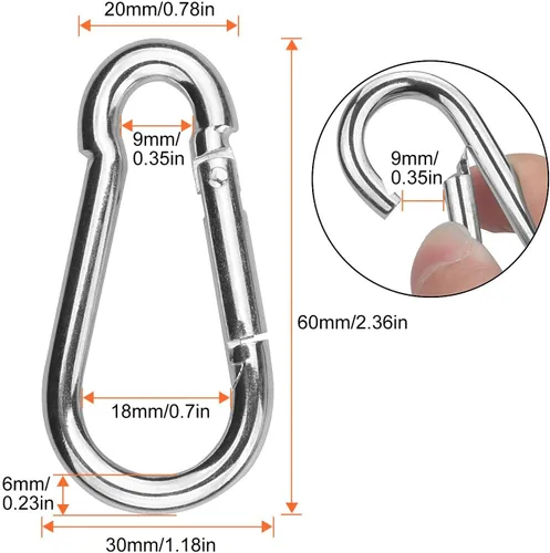 Miniatura 2 de AKOLAFE Paquete de 30 ganchos de resorte, clips de mosquetón de acero galvanizado con zinc de 2-3/8 pulgadas, llavero de capacidad de carga de 260