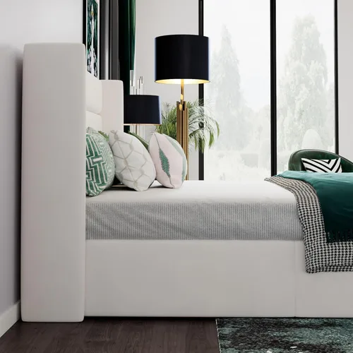 Miniatura 7 de SHA CERLIN Cama de Almacenamiento Elevable Tamaño Completo/Tapizada en Terciopelo/Cabecera Moderna Tipo Wingback/Marco de Cama Plataforma Blanco