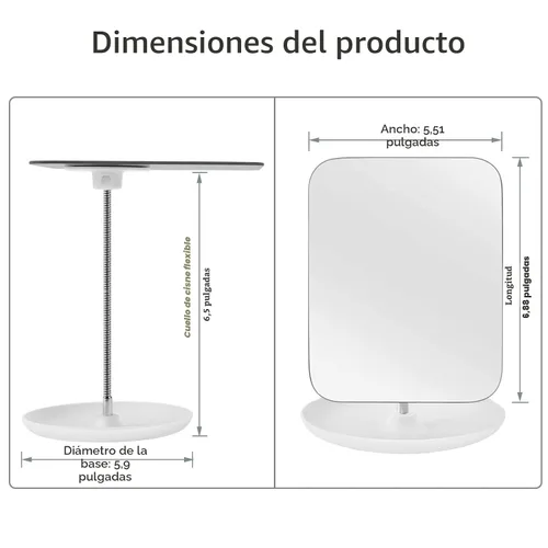 Miniatura 2 de LFOYOU Espejo de tocador de mesa con soporte, espejo de maquillaje para escritorio, cuello de cisne flexible ajustable, rotación de 360°, plegable