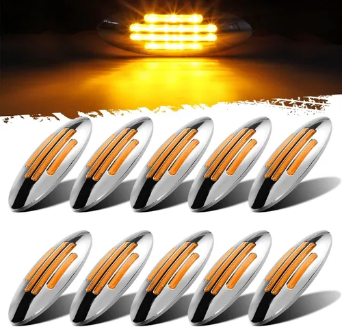 Partsam 10 luces de marcador lateral LED ovaladas de línea plana de 6-3/5 pulgadas, color ámbar, 18 diodos sellados con enchufe de bala, montaje