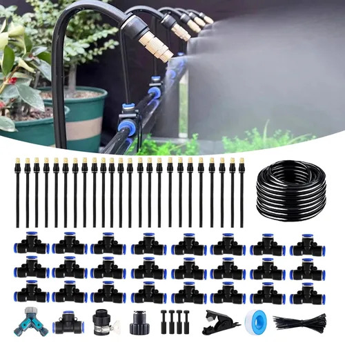 Miniatura 7 de Kit de riego por goteo de 50 pies, sistema automático de riego de jardín con conectores rápidos sin herramientas, goteros de flexión de 360°