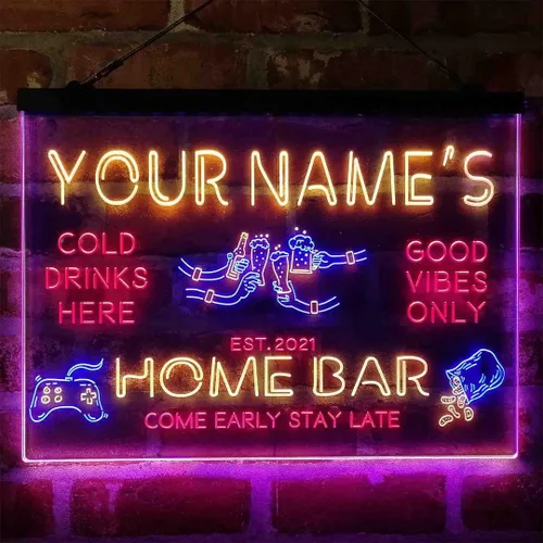 Miniatura 10 de Letrero de luz de neón LED tricolor para fiesta de cerveza, bar, personalizable, nombre, fecha, texto y cita, fuente verde y rojo y amarillo, 13 x
