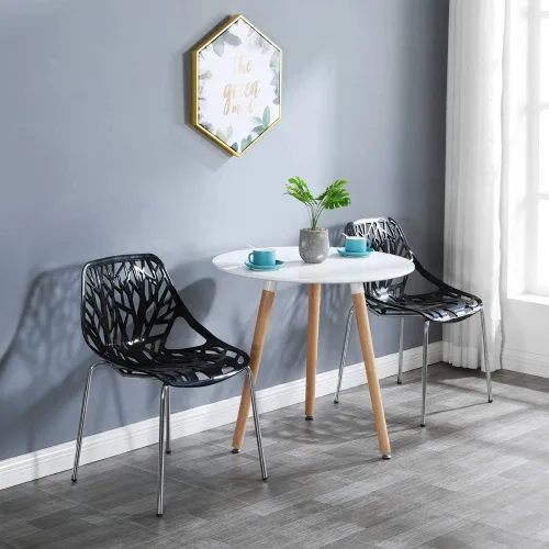 Miniatura 6 de Bonnlo Juego de 4 sillas de comedor apilables modernas, negras, sillas de plástico de abedul para comedor, sala de estar, oficina