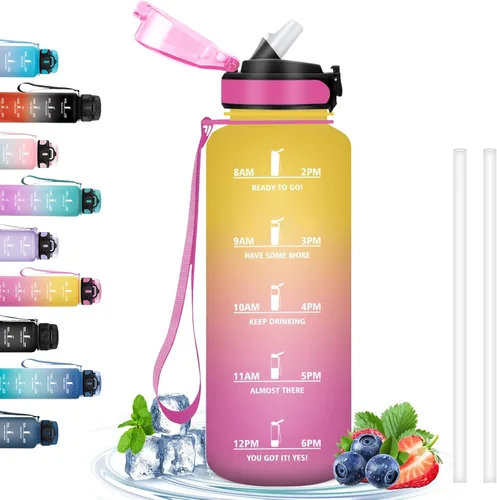 Miniatura 28 de Botella de agua – 16.9 fl oz – Botella de agua para niños, botella de sorbete a prueba de fugas, botella deportiva con marcador de tiempo, botella