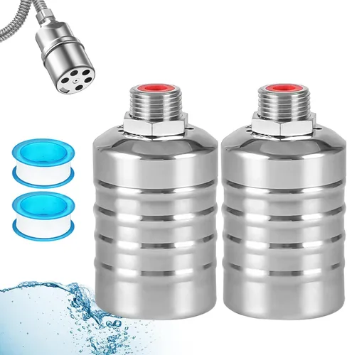 Paquete de 2 válvulas de flotador de agua, válvula de flotador de acero inoxidable de 1/2 a 3/4 pulgadas totalmente automática de control de nivel