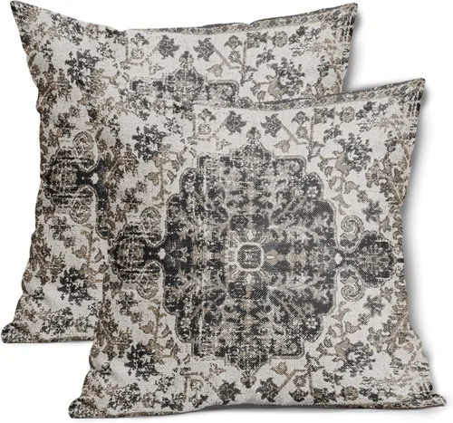 Miniatura 7 de Fundas de almohada boho naranja azul 20x20 pulgadas, juego de 2 fundas de almohada estilo bohemio alfombra vintage étnica para sofá, fundas