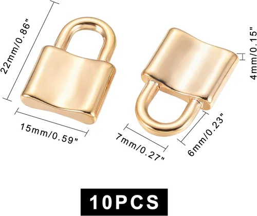Miniatura 5 de UNICRAFTALE 10 dijes dorados de 0.866 in de acero inoxidable 304 con patrón de candado de amor, colgantes de agujero grande de 0.236 x 0.276 in