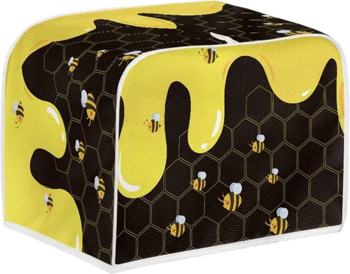 Miniatura 2 de Cubierta para tostadora de 2 rebanadas, protectores de huellas dactilares a prueba de polvo de dibujos animados de abeja, cubierta de tostadora