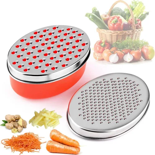 Kunovo Rallador de queso con contenedor de almacenamiento hermético, trituradora de queso y rallador de verduras, rallador de caja (1-rojo)
