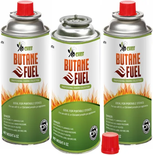 Jo Chef Bote de combustible de butano, cilindro de butano, gas refinado puro para estufa de camping o soplete de crema Brulee 3 botes