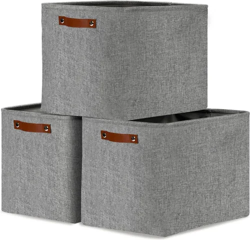 Miniatura 46 de DULLEMELO Juego de 4 cubos de almacenamiento, cesta de almacenamiento de tela para estantes, armario, cuarto del bebé, almacenamiento de juguetes