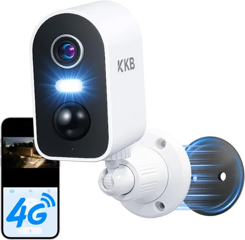 KKB Cámara de seguridad celular 4G LTE magnética, cámaras de seguridad sin WiFi para interiores con SIM incorporada, cámara 2K inalámbrica para
