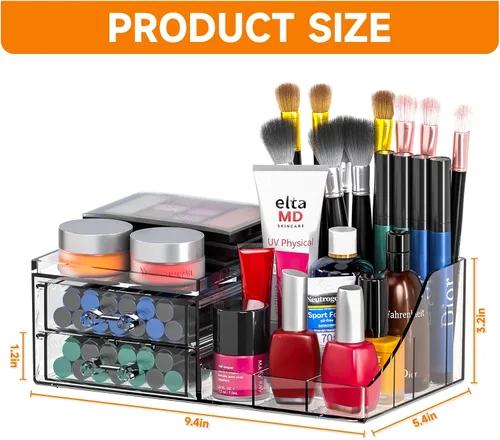 Miniatura 3 de Organizador de maquillaje pequeño de acrílico con cajones, organizador de cuidado de la piel transparente para tocador, cómoda, encimera de baño