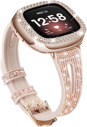 Miniatura 11 de Correa de reloj brillante compatible con Fitbit Versa 4/Fitbit Sense 2 para mujer, correa ajustable de aleación de cristal con diamantes