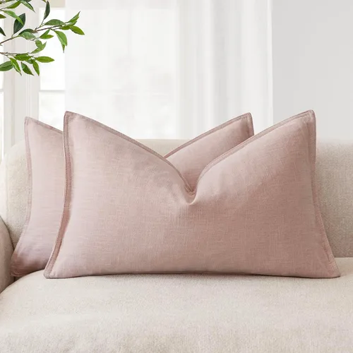 Miniatura 71 de Foindtower Paquete de 2 fundas de almohada decorativas de lino y liso, funda de cojín decorativa suave, estilo bohemio campestre para silla, sofá