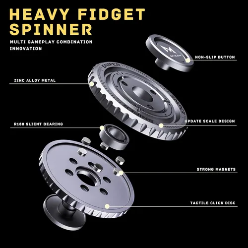 Miniatura 2 de Juguete Fidget Spinner 3 en 1 Mejorado: Mayor Tiempo de Giro Silencioso y Brillo. Spinner Magnético, Clicker, Deslizador para Alivio del Estrés