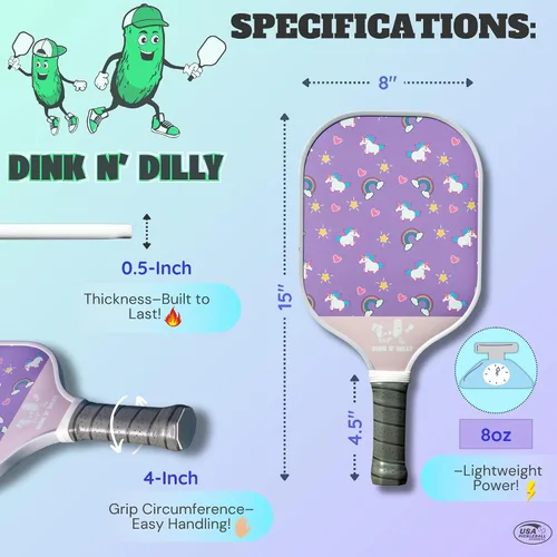 Miniatura 6 de Dink N' Dilly Pickleball Paddle USAPA Approved Lightweight with Cushion Grip, Ideal for All Skill Levels, Premium Quality Paddle and Balls for Esa