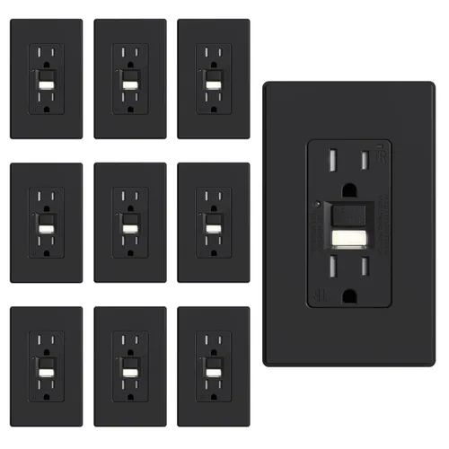 Miniatura 17 de ELEGRP Toma GFCI con luz nocturna, toma eléctrica GFI de autoprueba de 15 amperios, diseño más delgado, receptáculo GFCI resistente a manipulación