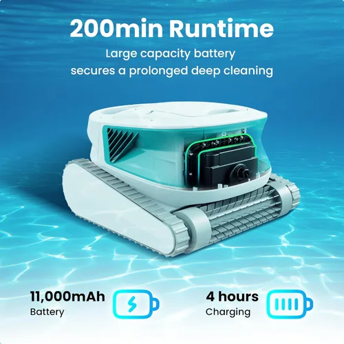 Miniatura 3 de Hydro 3 - Robot de aspiradora de piscina todo en uno, limpiador de piscina inalámbrico de 200 minutos de funcionamiento, 2 motores sin escobillas