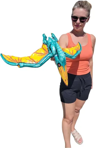 Miniatura 2 de Surtido inflable de dinosaurio colorido (aproximadamente 24 pulgadas) Apatosaurio inflable para fiestas, pterodáctilo, raptor, T-Rex, triceratops