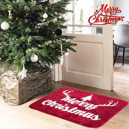Miniatura 6 de Decoraciones de Feliz Navidad, alfombras de baño rojas, bonita decoración navideña, tapetes de baño para baño, parte trasera antideslizante, lavable