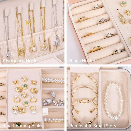 Miniatura 3 de KCY Joyero para mujeres y niñas pequeño estuche organizador de joyas de viaje cajas de almacenamiento de joyas portátiles de piel sintética soporte