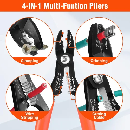 Miniatura 2 de ValueMax Herramienta pelacables 4 en 1, pelacables, crimpadora de cables, herramienta de crimpado de cables, alicates multifuncionales