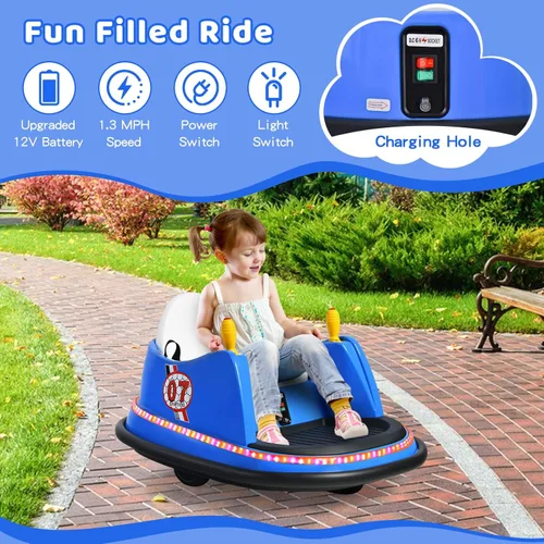 Miniatura 7 de HONEY JOY Coche de parachoques para niños pequeños de 12 V, funciona con batería, joysticks duales, luz LED intermitente y giro de 360 grados