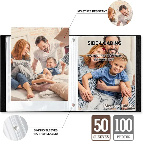 Miniatura 4 de Lanpn Álbum de fotos de 8 x 10 pulgadas, tapa dura de lino, sin ácidos, bolsillo de carga superior, libro de fotos con mangas que tiene capacidad
