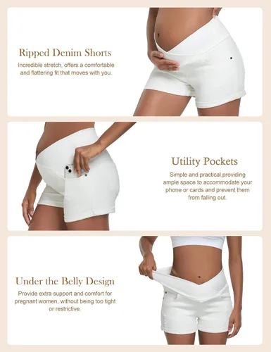 Miniatura 2 de HOFISH Women's Stretchy Maternity Jeans Shorts Over The Belly Denim Shorts Pants Comfy Workout Casual Pregnancy Shorts