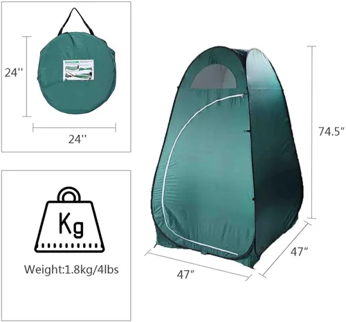 Miniatura 2 de Tienda de campaña portátil desplegable para inodoro, camping, ducha, tienda de campaña para vestuario, verde, 47.2 pulgadas de ancho x 74.8 pulgadas