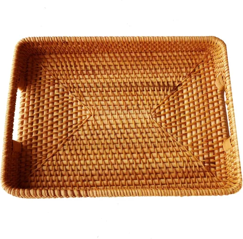 Miniatura 7 de i-lan Bandejas rectangulares hechas a mano de gran tamaño de 17 pulgadas con asas recortadas y pared de 2.3 pulgadas, cestas decorativas